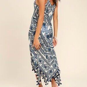 Lovestitch Navy Floral Tassel Cover-Up Dress Size: M/L